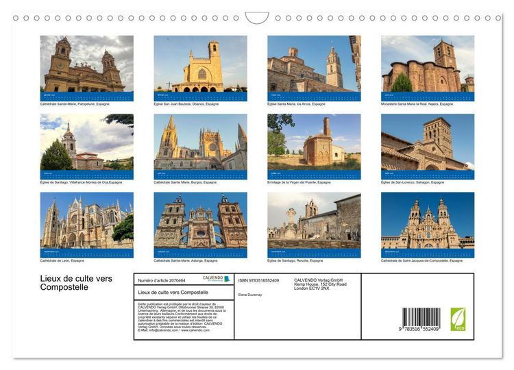 Produktbild: Lieux de culte vers Compostelle (Calendrier mural 2026 DIN A3 vertical), CALVENDO calendrier mensuel