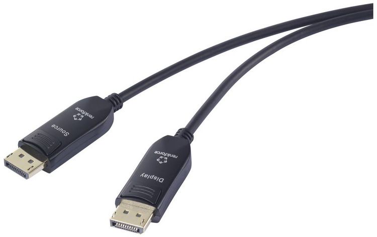 Produktbild: Renkforce Glasfaser / DisplayPort Anschlusskabel DisplayPort Stecker, DisplayPort Stecker 30.00 m Schwarz RF-6117772 8K UHD DisplayPort-Kabel