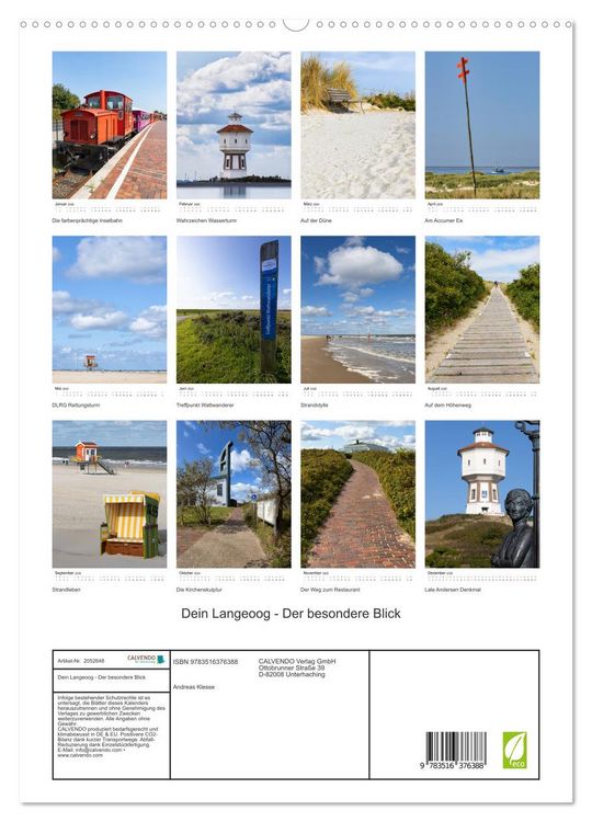 Produktbild: Dein Langeoog - Der besondere Blick (hochwertiger Premium Wandkalender 2026 DIN A2 hoch), Kunstdruck in Hochglanz