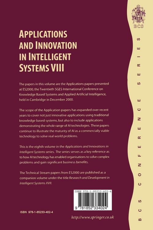 Produktbild: Applications and Innovations in Intelligent Systems VIII