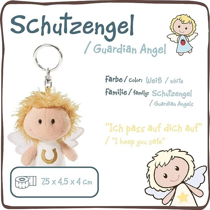 Produktbild: NICI 34555 - Schl&uuml;sselanh&auml;nger Schutzengel mit Hufeisen Ich pass auf dich auf, Gl&uuml;cksbringer, wei&szlig;, 7 cm
