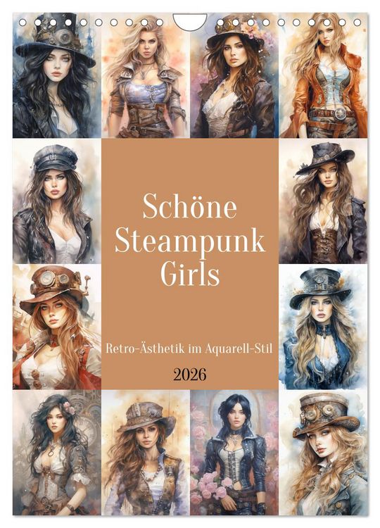 Produktbild: Sch&ouml;ne Steampunk Girls. Retro-&Auml;sthetik im Aquarell-Stil (Wandkalender 2026 DIN A4 hoch), CALVENDO Monatskalender