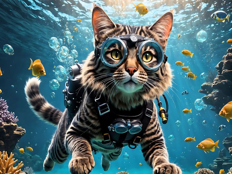 Produktbild: CALVENDO Puzzle Erfahrene Tauchkatze in tropischer Unterwasserwelt | 1000 Teile Lege-Gr&ouml;&szlig;e 64x48cm Foto-Puzzle f&uuml;r gl&uuml;ckliche Stunden