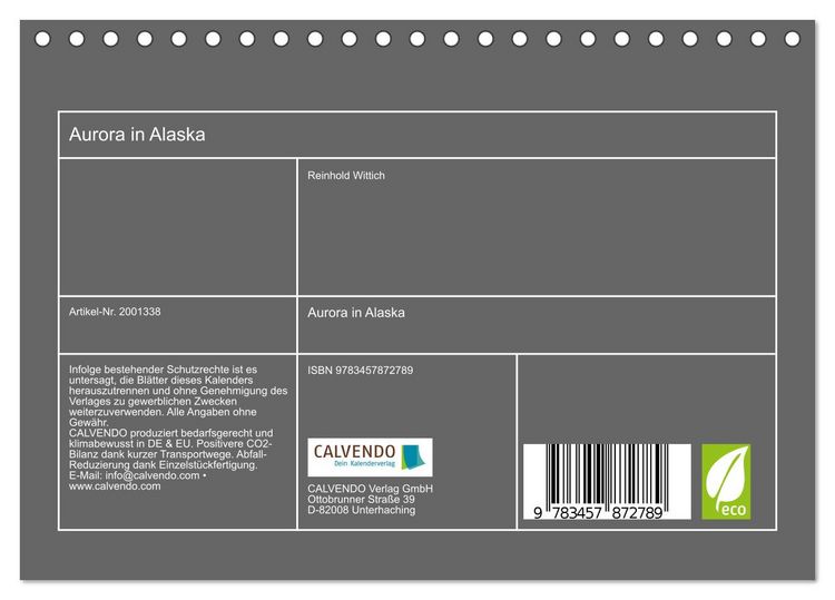 Produktbild: Aurora in Alaska (Tischkalender 2026 DIN A5 quer), CALVENDO Monatskalender