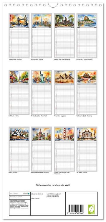 Produktbild: Familienplaner 2026 - Sehenswertes rund um die Welt mit 5 Spalten (Wandkalender, 21 x 45 cm) CALVENDO