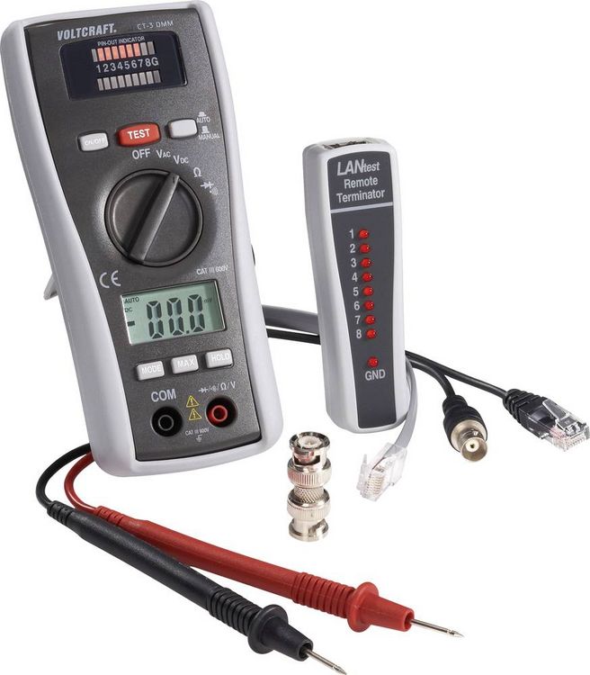 Produktbild: VOLTCRAFT Kabeltester CT-3 DMM Geeignet f&uuml;r BNC, RJ11 und RJ45