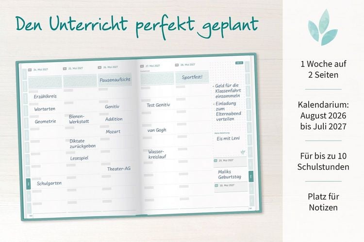 Produktbild: Mein Lehrerplaner A4+ &ndash; Hardcover &ndash; Lehrerkalender f&uuml;r das Schuljahr 2026/2027 &ndash; Bl&auml;ttermeer