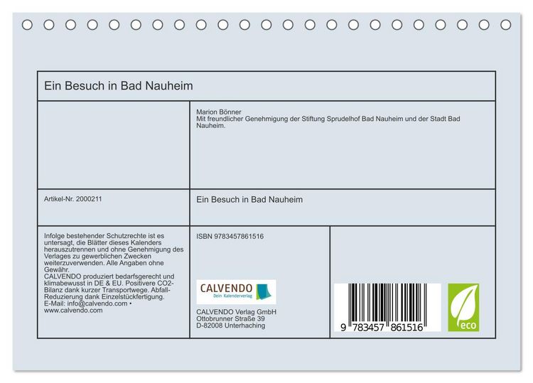 Produktbild: Ein Besuch in Bad Nauheim (Tischkalender 2026 DIN A5 quer), CALVENDO Monatskalender