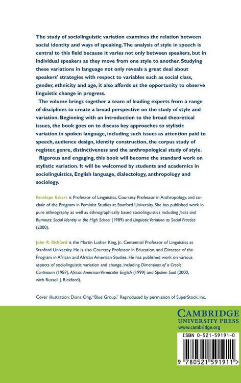 Produktbild: Style and Sociolinguistic Variation