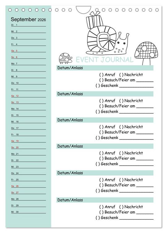 Produktbild: Geburtstagsplaner Doodle Tiere - F&uuml;r Termine, Geschenke, Eventdetails & mehr (Wandkalender 2026 DIN A4 hoch), CALVENDO Monatskalender