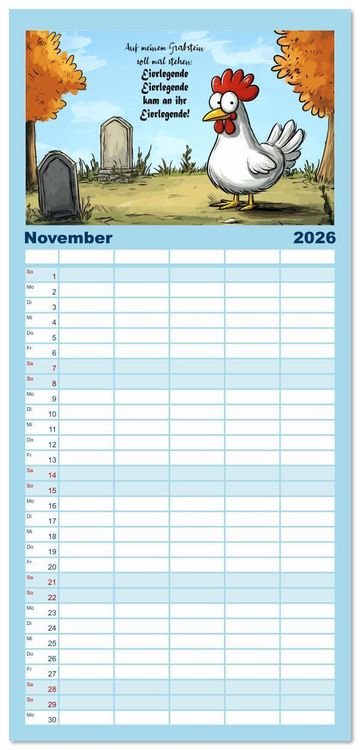 Produktbild: Familienplaner 2026 - Verr&uuml;cktes H&uuml;hnervolk mit 5 Spalten (Wandkalender, 21 x 45 cm) CALVENDO