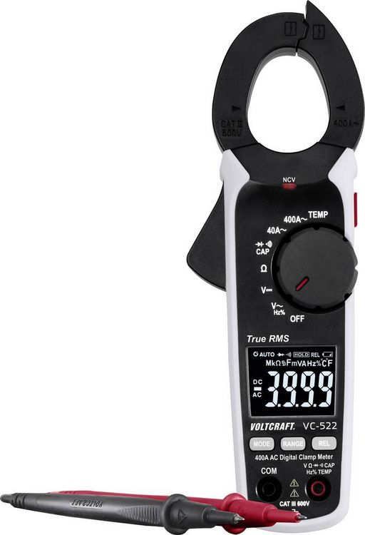 Produktbild: VOLTCRAFT VC-522 Stromzange digital CAT III 600V Anzeige (Counts): 4000