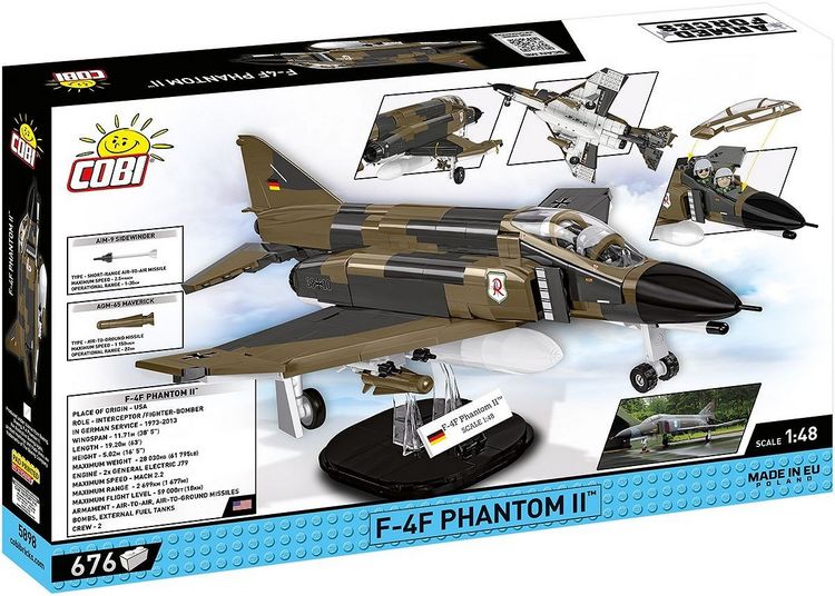 Produktbild: COBI Armed Forces 5898 - F-4F PHANTOM II, &Uuml;berschall-Mehrzweckjagdflugzeug, Ma&szlig;stab 1:48, Bausatz, 676 Klemmbausteine
