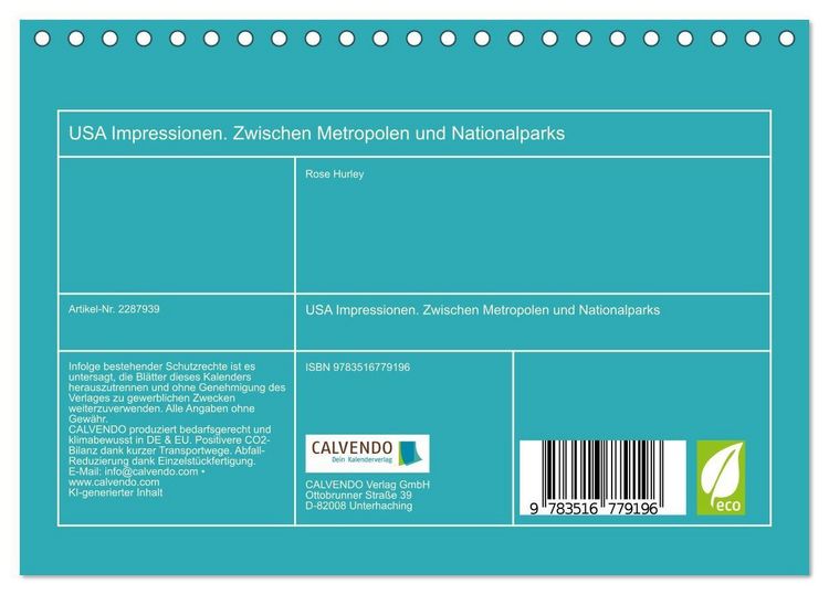Produktbild: USA Impressionen. Zwischen Metropolen und Nationalparks (Tischkalender 2027 DIN A5 quer), CALVENDO Monatskalender