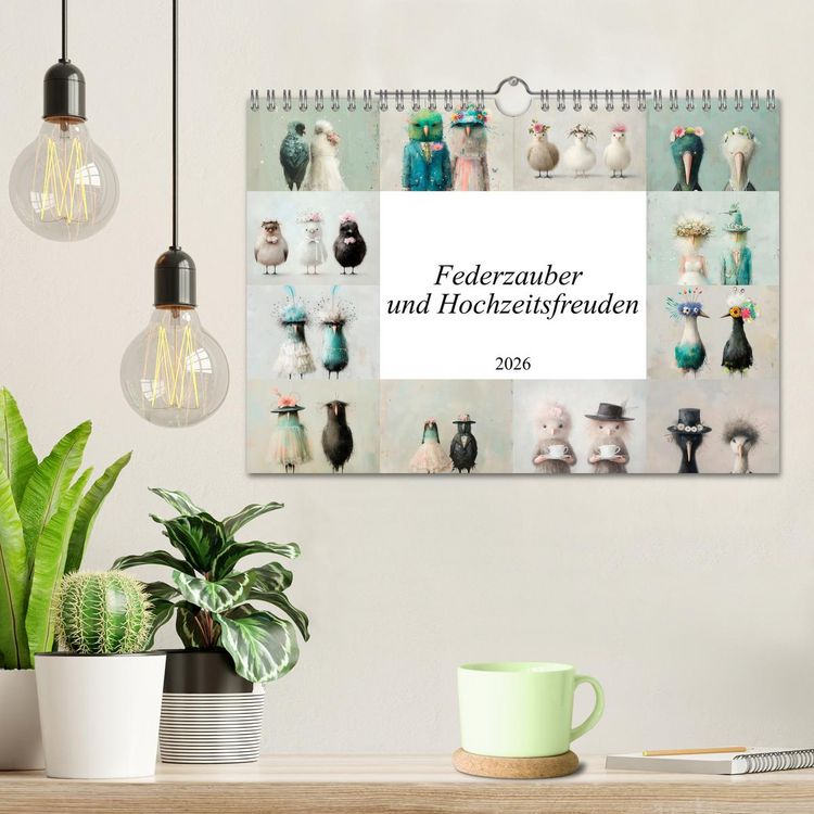 Produktbild: Federzauber und Hochzeitsfreuden (Wandkalender 2026 DIN A4 quer), CALVENDO Monatskalender