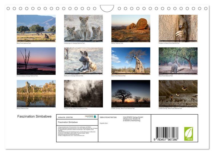 Produktbild: Faszination Simbabwe (Wandkalender 2026 DIN A4 quer), CALVENDO Monatskalender