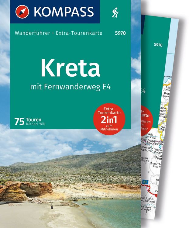 Produktbild: KOMPASS Wanderf&uuml;hrer Kreta mit Weitwanderweg E4, 75 Touren mit Extra-Tourenkarte