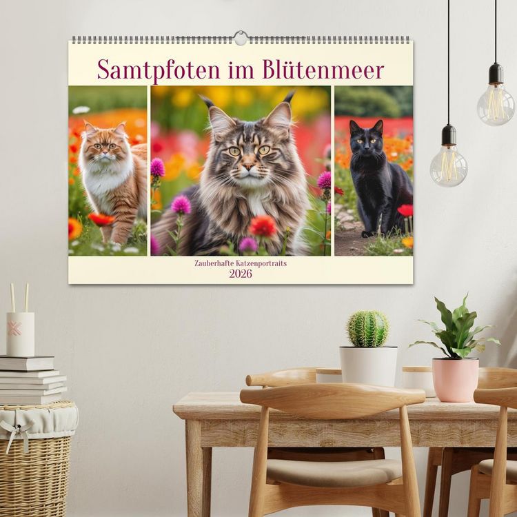 Produktbild: Samtpfoten im Bl&uuml;tenmeer (Wandkalender 2026 DIN A2 quer), CALVENDO Monatskalender