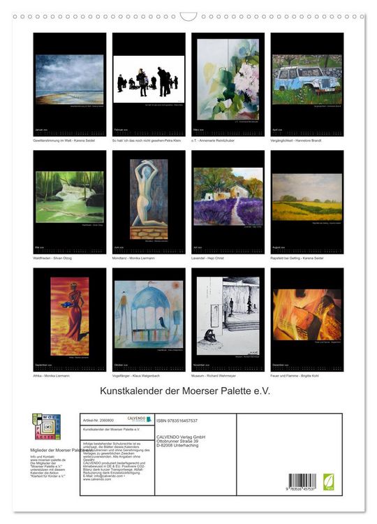 Produktbild: Kunstkalender der Moerser Palette e.V. (Wandkalender 2026 DIN A2 hoch), CALVENDO Monatskalender