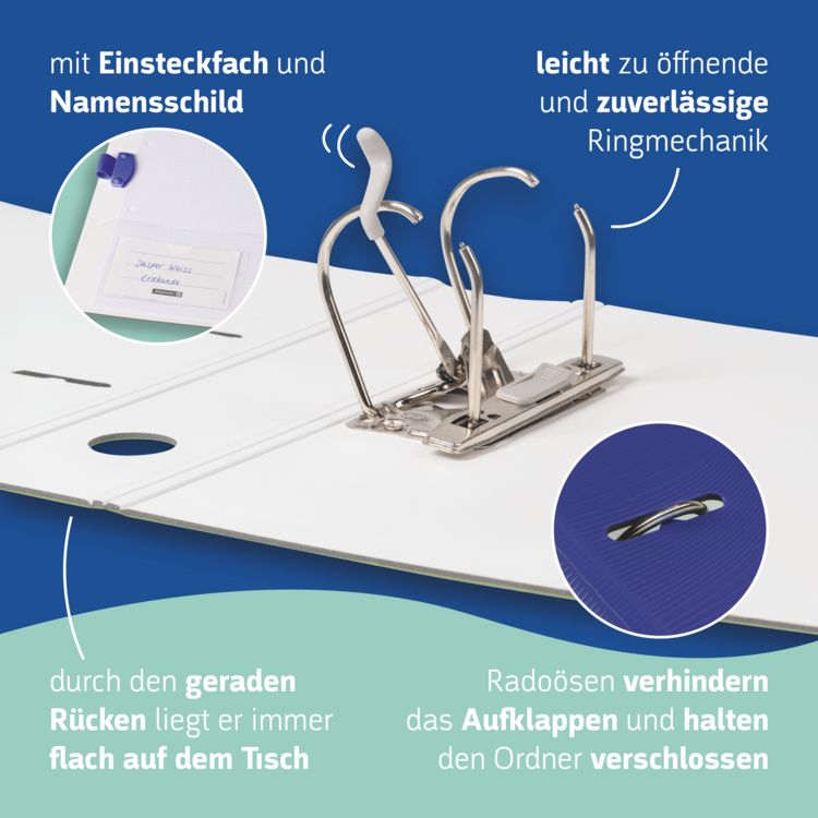 Produktbild: Brunnen Ordner &bdquo;WAVE&ldquo; &brvbar; A4, 50 mm, Hebelmechanik mit gummiertem Griff, blau