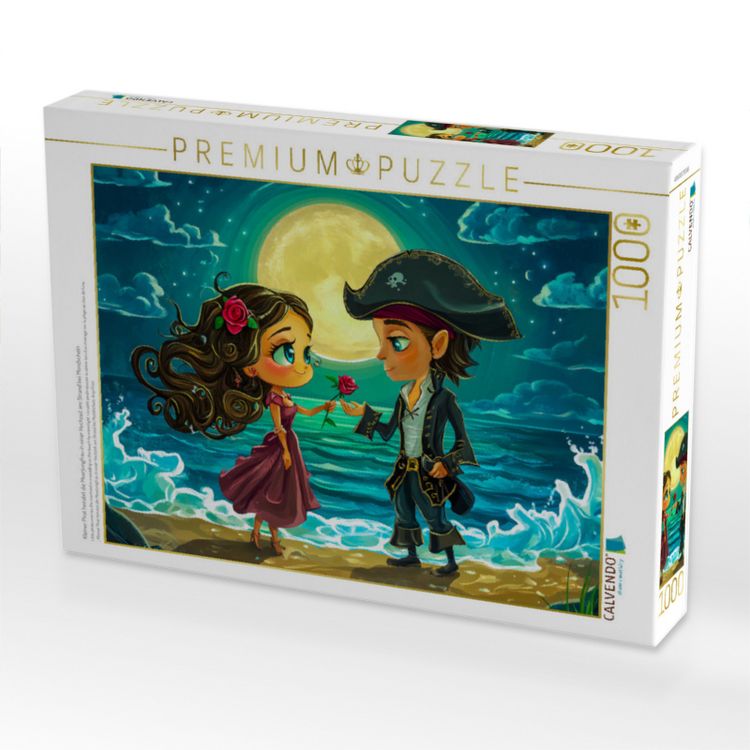 Produktbild: CALVENDO Puzzle Kleiner Pirat heiratet die Meerjungfrau in einer Hochzeit am Strand bei Mondschein | 1000 Teile Lege-Gr&ouml;&szlig;e 64x48cm Foto-Puzzle f&uuml;r gl&uuml;ckliche Stunden