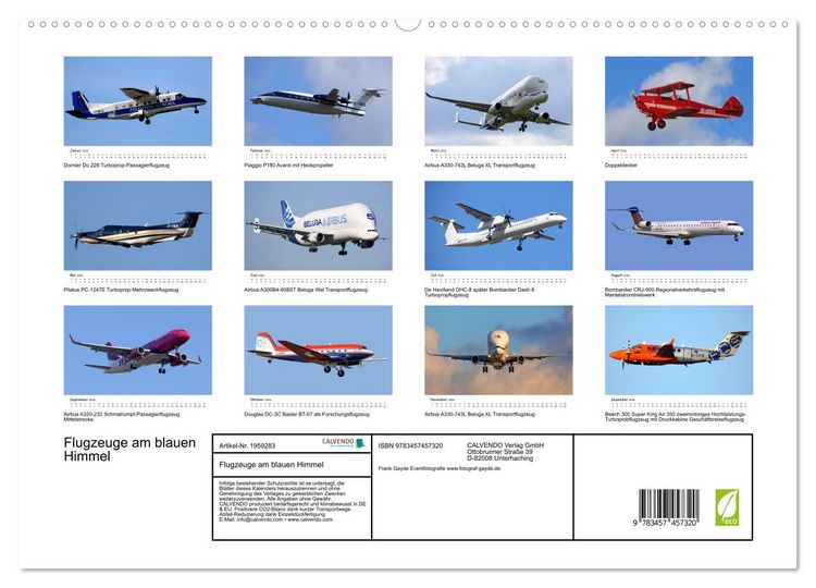 Produktbild: Flugzeuge am blauen Himmel (hochwertiger Premium Wandkalender 2026 DIN A2 quer), Kunstdruck in Hochglanz