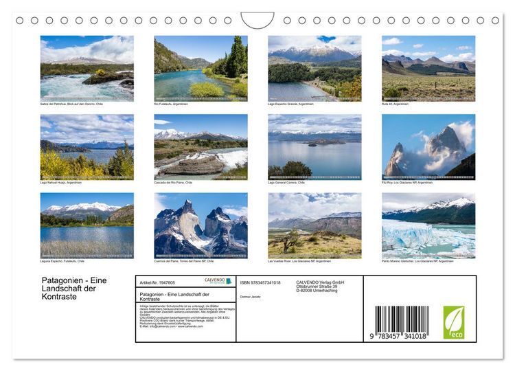 Produktbild: Patagonien - Eine Landschaft der Kontraste (Wandkalender 2026 DIN A4 quer), CALVENDO Monatskalender