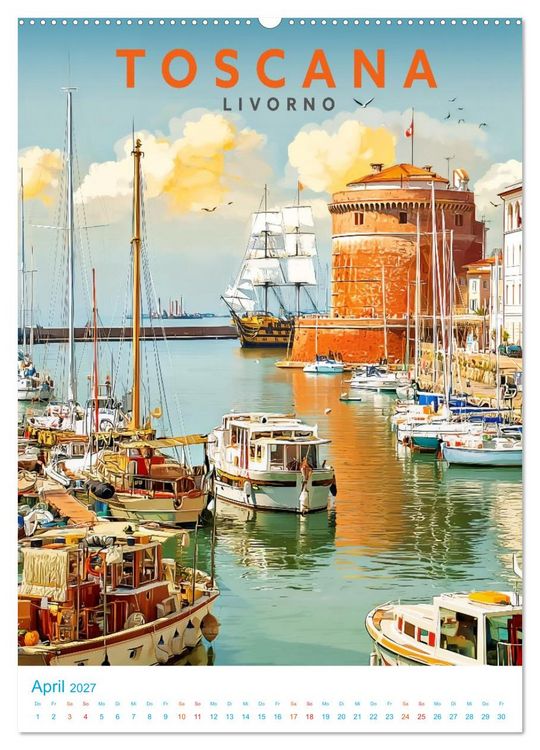 Produktbild: Toskana - Old School Poster Style (Wandkalender 2027 DIN A2 hoch), CALVENDO Monatskalender