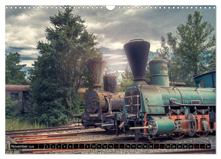 Produktbild: Lokomotiven und Wagen - Verfallen und vergessen auf dem Abstellgleis (Wandkalender 2026 DIN A3 quer), CALVENDO Monatskalender