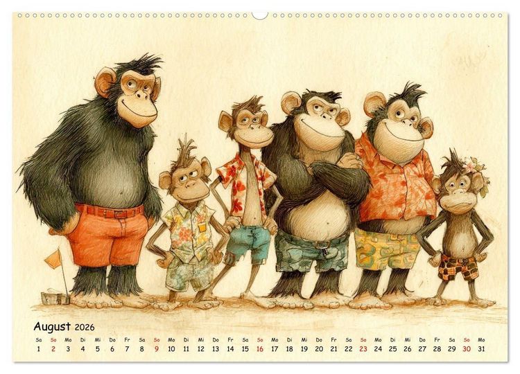 Produktbild: Verr&uuml;ckte Affenwelt (Wandkalender 2026 DIN A2 quer), CALVENDO Monatskalender