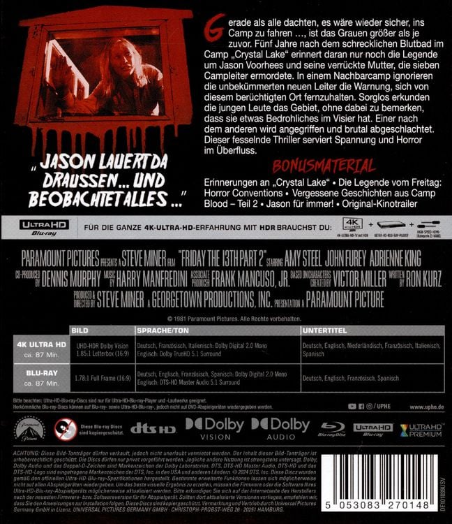 Produktbild: Freitag, der 13. - Jason kehrt zur&uuml;ck (Teil 2) (4K Ultra HD) (+ Blu-ray)