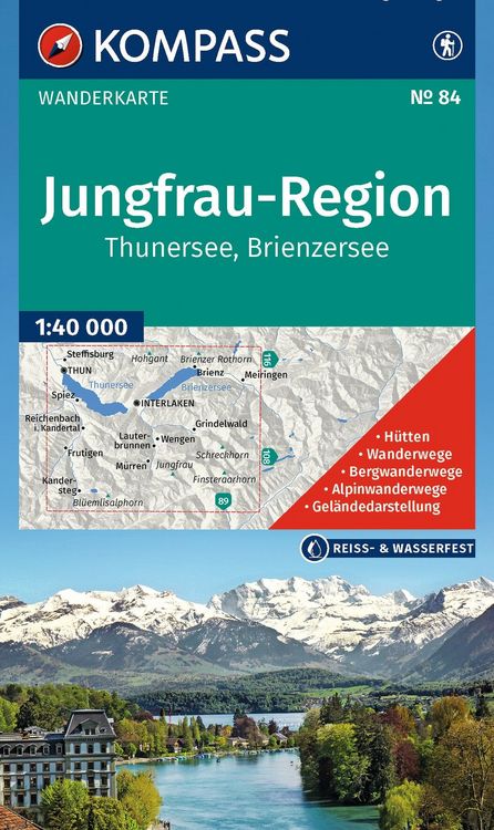 Produktbild: KOMPASS Wanderkarte 84 Jungfrau-Region, Thunersee, Brienzersee 1:40.000