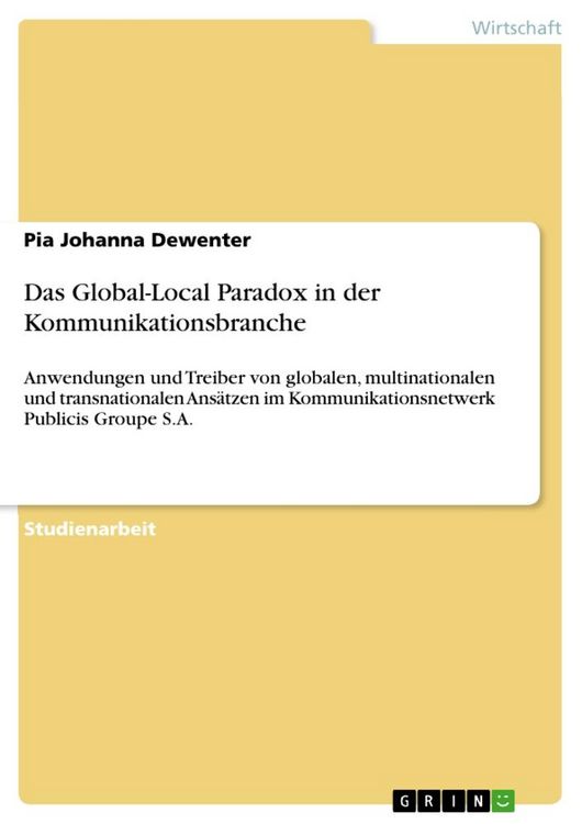 Produktbild: Das Global-Local Paradox in der Kommunikationsbranche