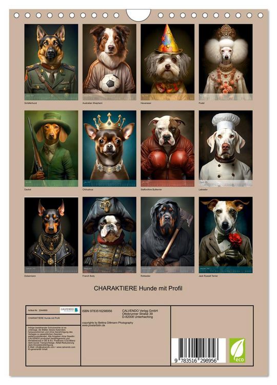 Produktbild: CHARAKTIERE Hunde mit Profil (Wandkalender 2026 DIN A4 hoch), CALVENDO Monatskalender