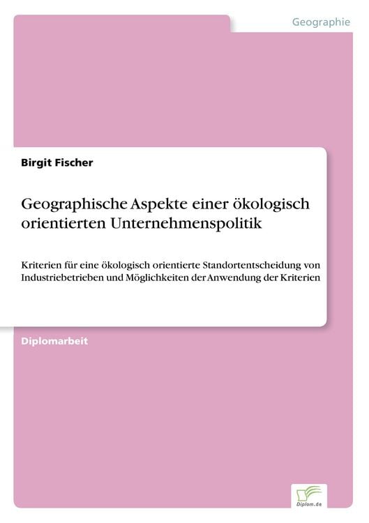 Produktbild: Geographische Aspekte einer ökologisch orientierten Unternehmenspolitik
