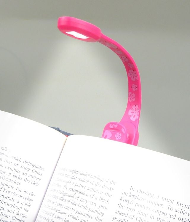 Produktbild: Flexilight Xtra (Pink Flowers) - 2-LED Leselampe mit Klammer - extralanger Hals - Geschenk für Leser, Buchliebhaber - Deutsche Ausgabe