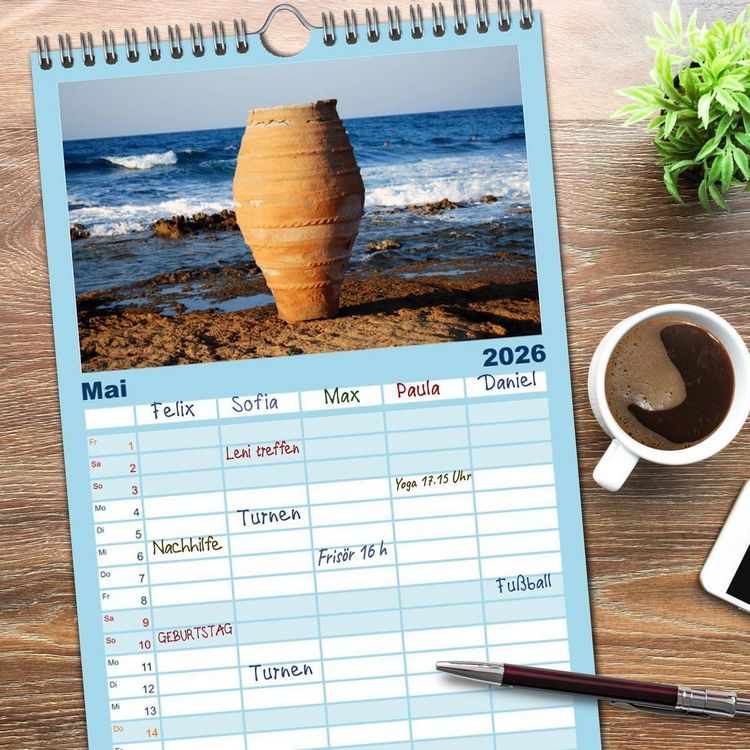 Produktbild: Familienplaner 2026 - Kreta - Griechischer Inseltraum mit 5 Spalten (Wandkalender, 21 x 45 cm) CALVENDO