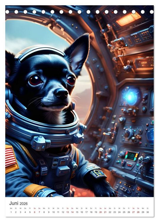 Produktbild: Chihuahua Abenteuer im Weltraum (Tischkalender 2026 DIN A5 hoch), CALVENDO Monatskalender