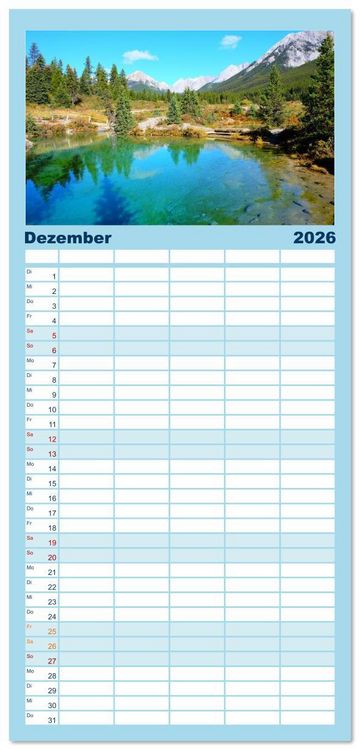 Produktbild: Familienplaner 2026 - Kanadas Rocky Mountains: Zwischen Gipfeln & glasklaren Seen mit 5 Spalten (Wandkalender, 21 x 45 cm) CALVENDO