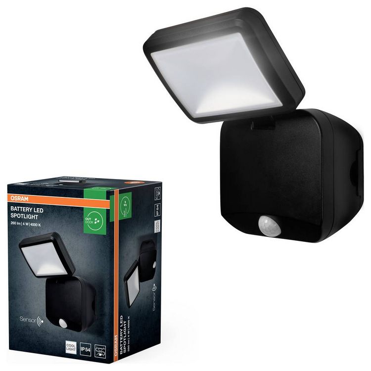 Produktbild: OSRAM HOMELIGHTING Battery LED Spotlight Sensor 4W 4000K IP54 Black 4099854497490 Au&szlig;enstrahler