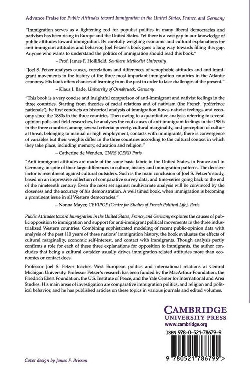 Produktbild: Public Attitudes toward Immigration in the United States, France, and Germany