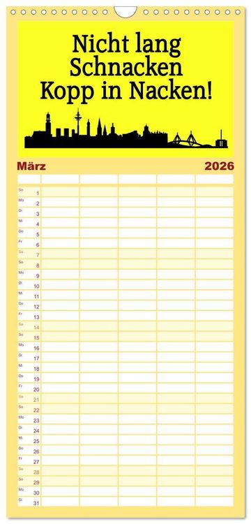 Produktbild: Familienplaner 2026 - Hamburger Schnack mit 5 Spalten (Wandkalender, 21 x 45 cm) CALVENDO