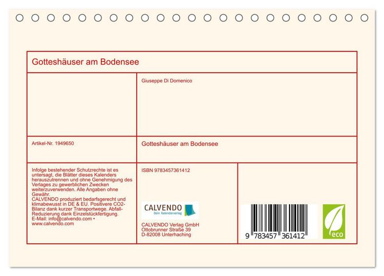 Produktbild: Gottesh&auml;user am Bodensee (Tischkalender 2026 DIN A5 quer), CALVENDO Monatskalender