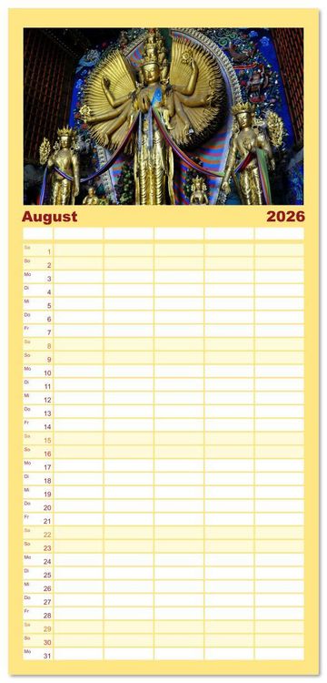 Produktbild: Familienplaner 2026 - Buddhas & Bhodisattvas mit 5 Spalten (Wandkalender, 21 x 45 cm) CALVENDO