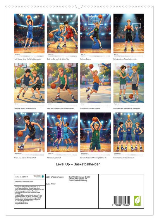 Produktbild: Level Up &ndash; Basketballhelden (hochwertiger Premium Wandkalender 2027 DIN A2 hoch), Kunstdruck in Hochglanz