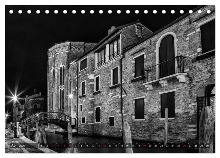 Produktbild: Leuchtendes Venedig &hellip;in monochrom (Tischkalender 2026 DIN A5 quer), CALVENDO Monatskalender