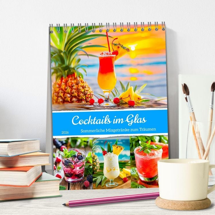 Produktbild: Cocktails im Glas - Sommerliche Mixgetr&auml;nke zum Tr&auml;umen (Tischkalender 2026 DIN A5 hoch), CALVENDO Monatskalender