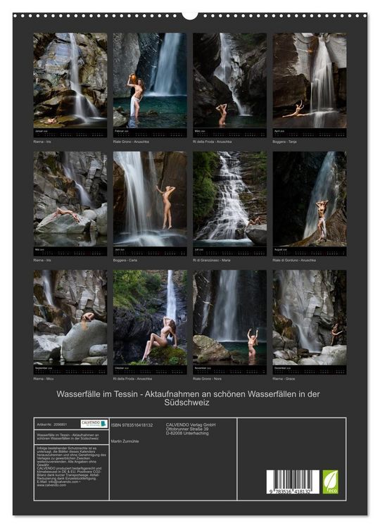 Produktbild: Wasserf&auml;lle im Tessin - Aktaufnahmen an sch&ouml;nen Wasserf&auml;llen in der S&uuml;dschweiz (hochwertiger Premium Wandkalender 2026 DIN A2 hoch), Kunstdruck in Hochglanz