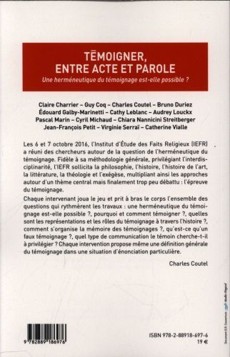 Produktbild: T&eacute;moigner, entre acte et parole