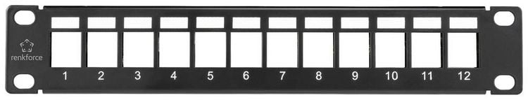 Produktbild: Renkforce RF-4996626 12 Port Patch-Panel 254mm (10\") Unbest&uuml;ckt 1 HE Schwarz Unbest&uuml;ckt